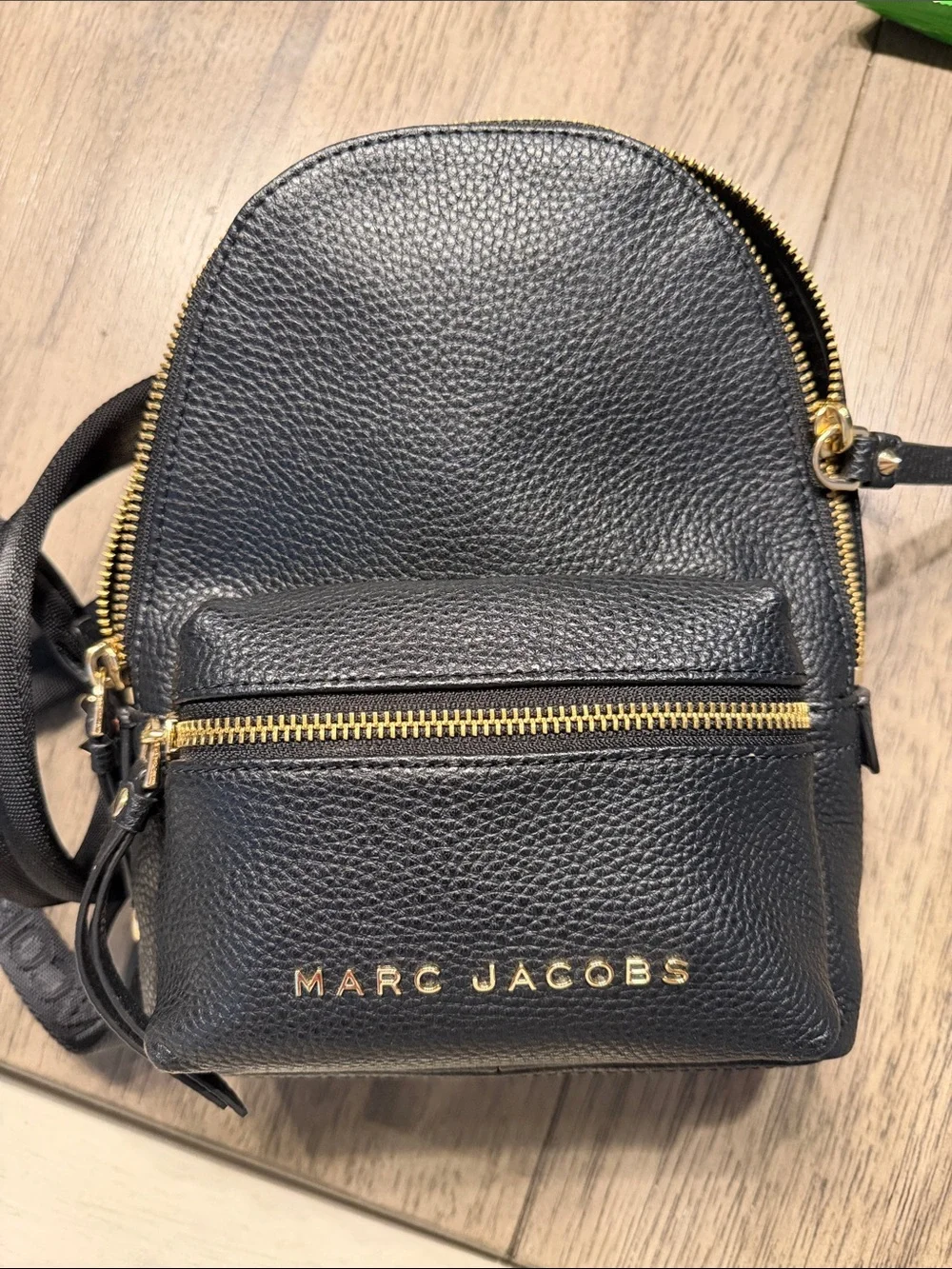 Marc Jacobs Black Pebbled Leather Mini Backpack with Gold Hardware